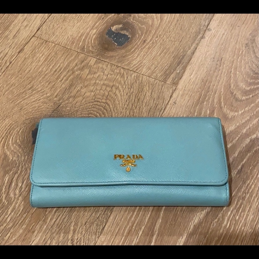 Prada wallet with pocket chain Aquamarine